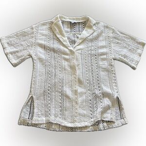 Men's White Open-Knit Button Down Shirt